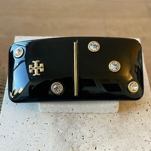 Tory Burch Black and Gold Crystal Hair Clip